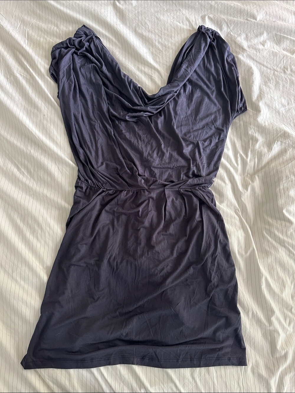 Anthropologie Deletta - Draped Neck Grey Short Sleeve Knit Dress - L